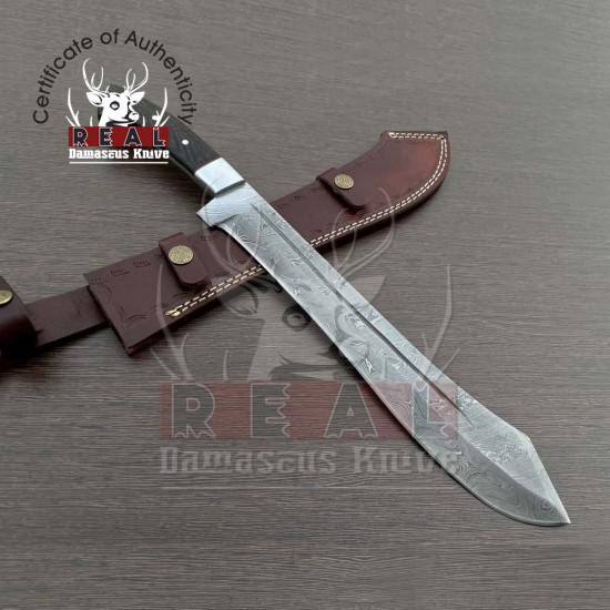 18" Premium Machete - Handmade Damascus Steel Bowie Knife | Christmas Gift | Gift for Him | Leather Sheath