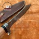 Custom Handmade Damascus Steel Hunter Bowie Knife With Leather Sheath Best Gift for Father Day