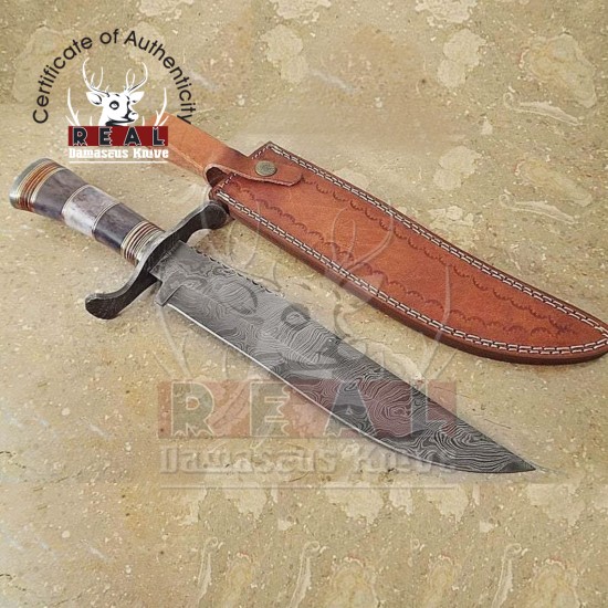 Custom Handmade Damascus Steel Bowie Hunting Knife For Sale Gift Knife
