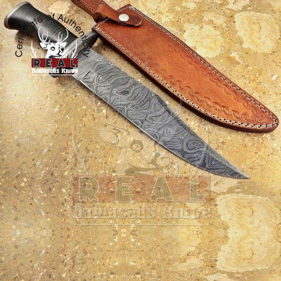 Custom Handmade Damascus Steel Bowie Hunting Knife For Sale