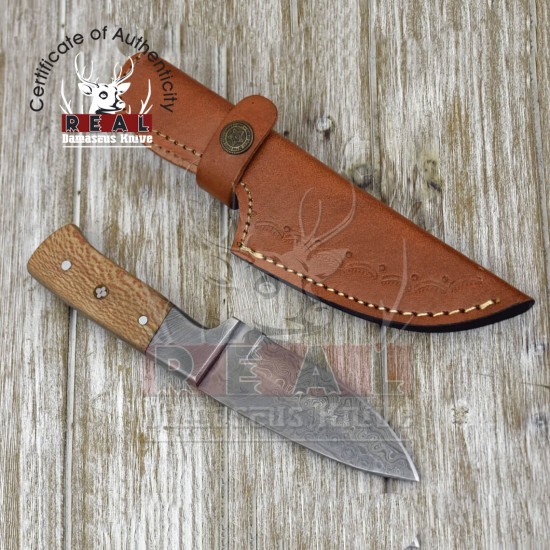Custom Damascus Steel Blade Knife, Skinning Camping Utility Knive Damascus Hunting Knife