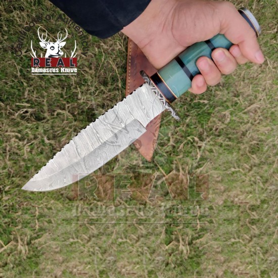 Custom Handmade Damascus Bowie Knife | Damascus Steel Blade Knife