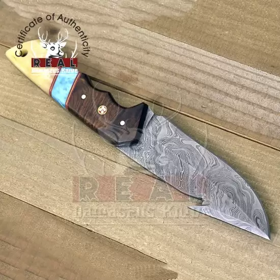 10 Handmade Damascus Steel Blade Knife GUT Hook Knife Hunting Fishing Knife  - RDK-01-202111
