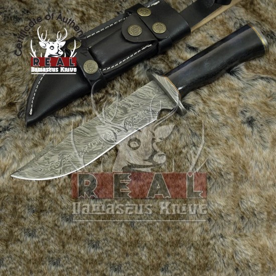 Custom Handmade Damascus Hunting Knife Bowie Knife For Sale and Bone Handle 
