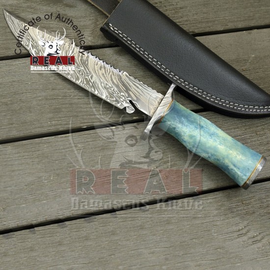 Damascus Stainless Steel Hunting Knife, Custom Bowie Knife