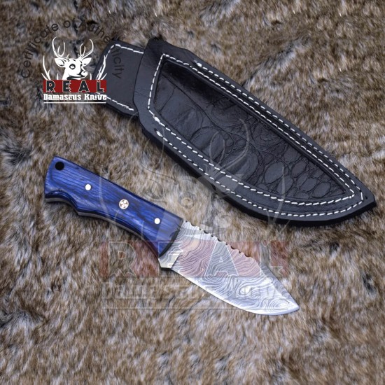 8.0" Custom Stainless Steel Hunting Knife, Damascus Knife Skinning