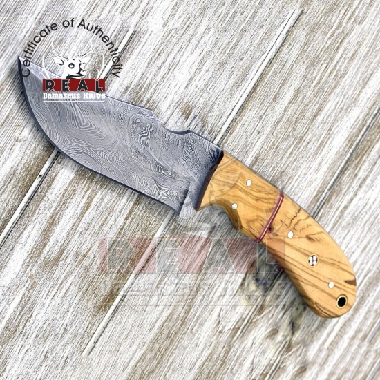 Damascus Steel Blade Knife 9 Inch, Custom Hunting Knife USA, Skinning, Skinner Knife