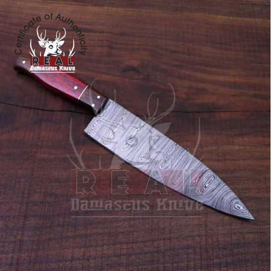 Handmade Damascus Chef Knife - 12" Genuine Damascus, Housewarming Gift, Kitchen Cutlery