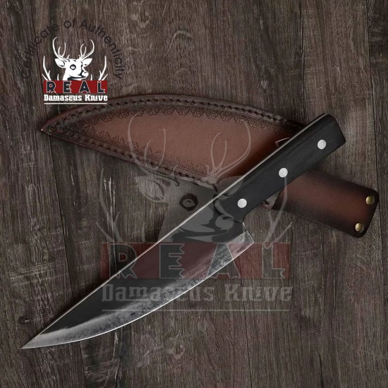 Serbian Style Hand Forged Chef Knife with High Grade PU Brown Leather Sheath