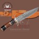 Damascus Steel Hunting Knife bowie Knife Wood Handle with Leather Sheath