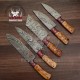 Handmade Damascus Chef set Of 5pcs With Leather