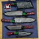 Handmade Damascus Chef set Of 5pcs With Leather