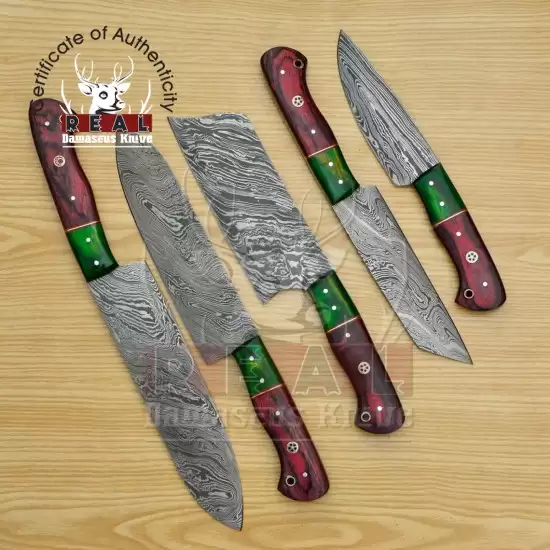 Handmade Chef Knife Set of 5pcs With Leather Sheath, D2 Steel Chef Set, Kitchen  Knives Set, Japanese Knife , Best Anniversary Gift for Him 