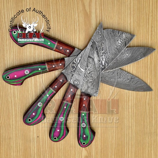 Handmade Damascus Chef set Of 5pcs With Leather