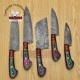 Handmade Damascus Chef set Of 5pcs With Leather