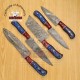 Handmade Damascus Chef set Of 5pcs With Leather Cover