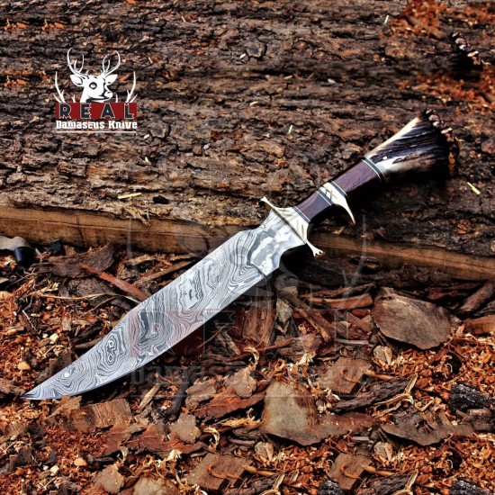 Forged Knife, Damascus Steel Blade Knife, Bowie Knife, Stag Crown, Viking Knife, Knife Hobby, Gifts For Men, Viking