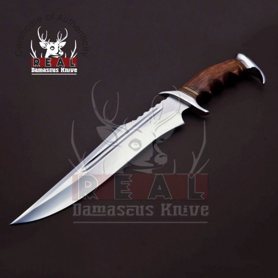 D2 Damascus Steel Blade Knife Handmade Hunting Bowie Knife