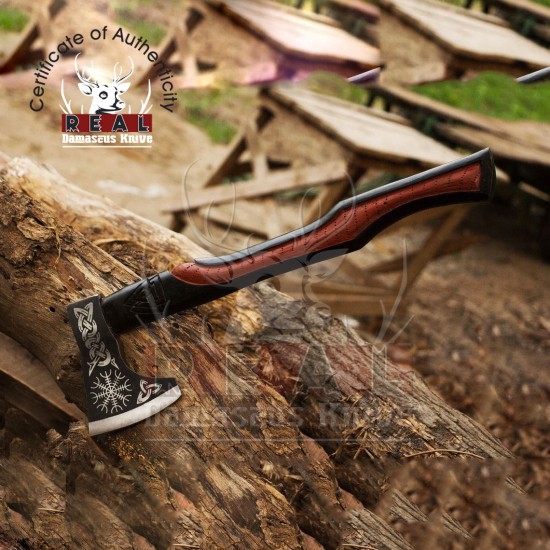 Hand Forged Tomahawk Hatchet Axe Amazing Engraved Handle Gift Odin Axe