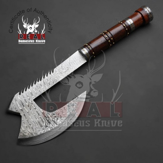Handmade Damascus Hatchet With Beautiful Rose Wood Handle Included Leather Sheath, Gladiators Axe, Viking Axe / Hatchet, Father's Day