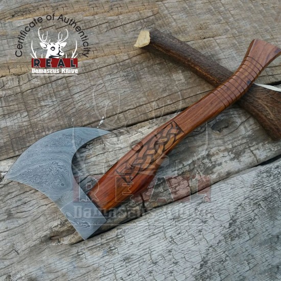 Custom Handmade Damascus Steel Viking Axe | Sharp Real Damascus Hatchet
