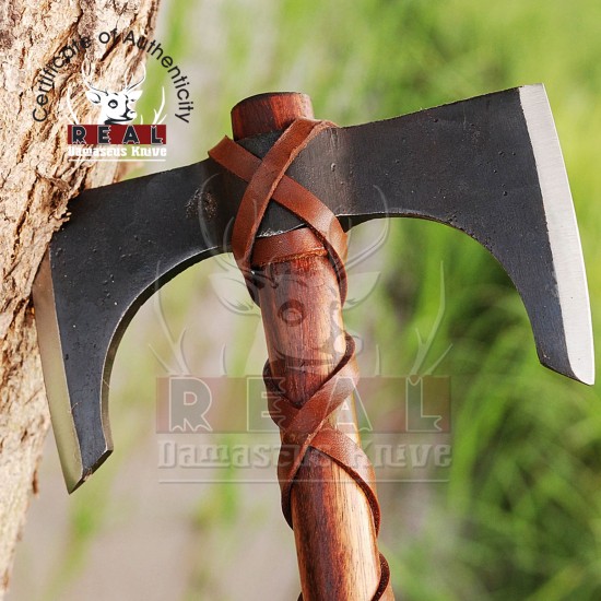Hand Crafted Iroquois Inspired Battle Double Head Carbon Steel Axe