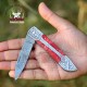 Red Pakka Wood Damascus Steel Folding Knife Handmade Pocket Knife