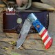 Handmade American Flag Pocket Knife | Stainless Steel Folding Knife | Red Blue Knife