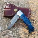 Handmade Damascus Folding Pocket Knife | Blue Dollar Sheet Knife