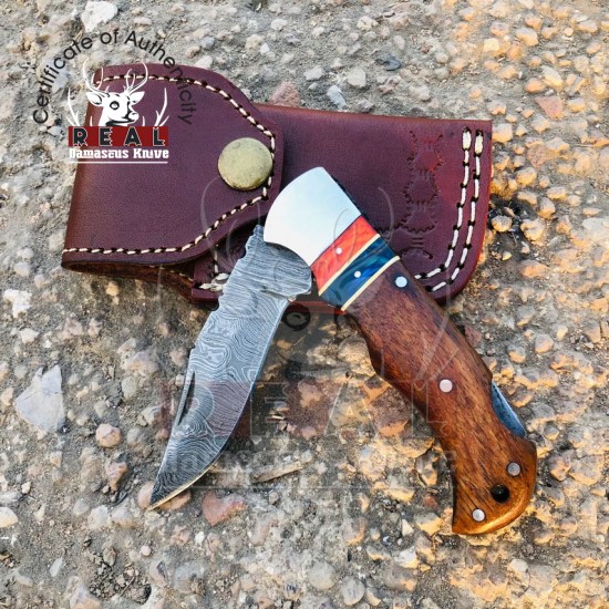 Custom Damascus Stainless Steel Folding Knife | Authentic Pocket Knife