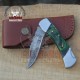 Custom Handmade Damascus Steel Blade Knife | Green Dollar Sheet Pocket Knife