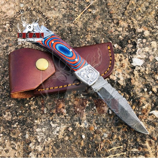 Handmade Damascus Steel Pocket Folding Knife | Multi Color Dollar Sheet Knife