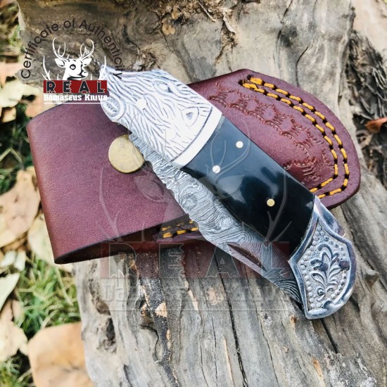 Buy Damascus Pocket Knife Back Lock Knife Handmade Folding Knife Hunting Camping Knife