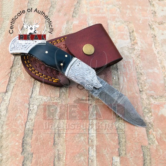 Buy Damascus Pocket Knife Back Lock Knife Handmade Folding Knife Hunting Camping Knife