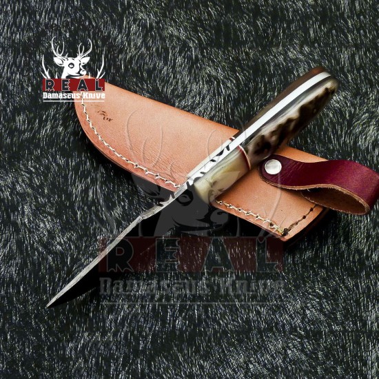 Custom Made Fixed Blade Skinning Knife With Beautiful Leather Sheath