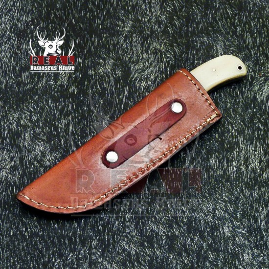 Custom Made Fixed Blade Skinning Knife With Beautiful Handle & Leather Sheath
