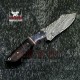 Custom Made Damascus Steel Hunting Skinner Knife With Beautiful Handle & Leather Sheath