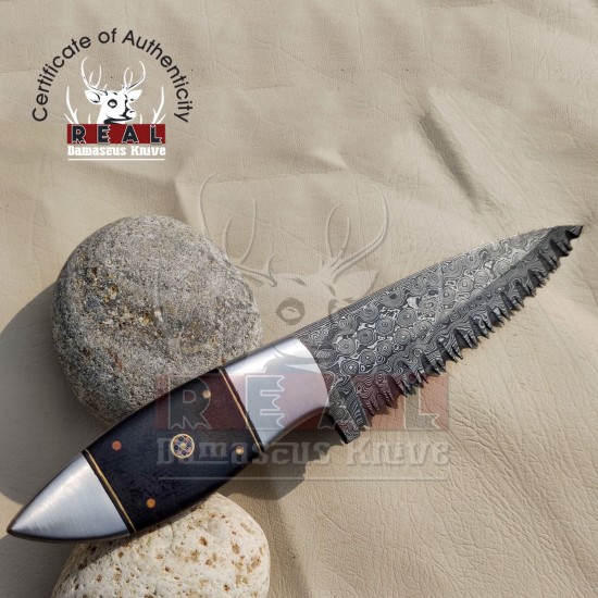 Damascus Steel Knife Skinner Knife Pocket Knife W / Sheath