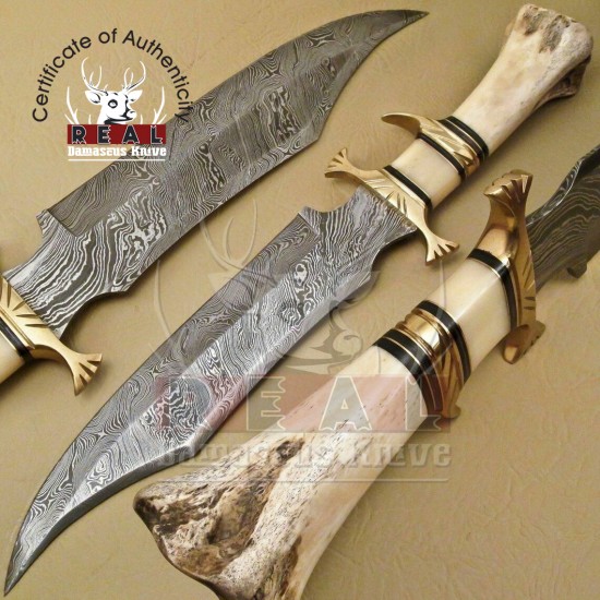 Personalization Custom Hand Made Forged Damascus Steel Hunting Bowie Knife