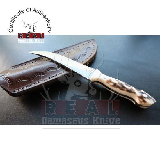 Custom Made Mini Knife With Leather Sheath (deer Horn Handle)