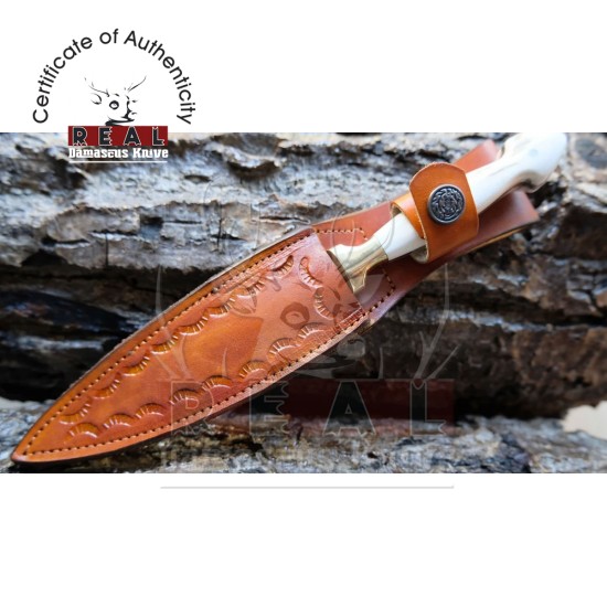 Custom Made Dagger Knife Deer Horn Handle With Leather Sheath
