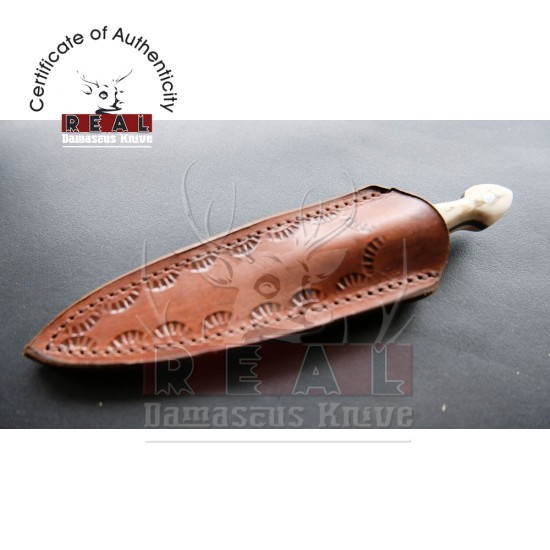 Custom Made Mini Knife With Sheath With Leather Sheath (deer Horn Handle)