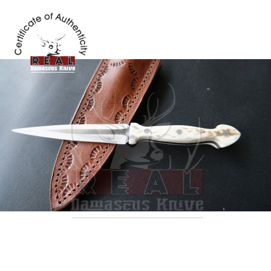 Custom Made Mini Knife With Sheath With Leather Sheath (deer Horn Handle)