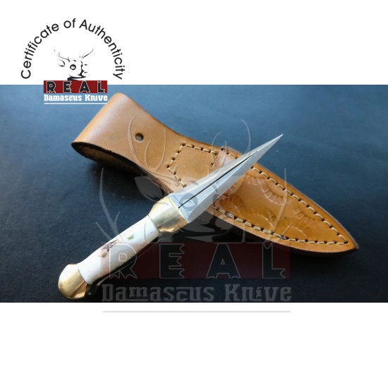 Custom Made Mini Pocket mini knife with Leather Sheath (deer Horn Handle)