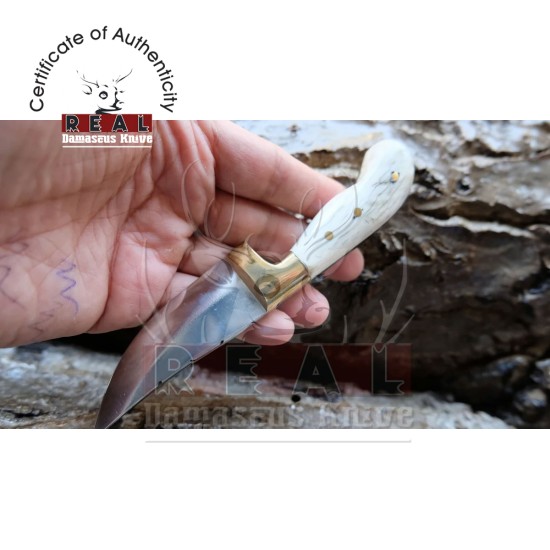 Custom Hunting mini knife With Leather Sheath (deer Horn Handle)