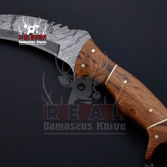 Hand Made Damascus Karambit Double Edge Hunting Knife With Leather Sheath