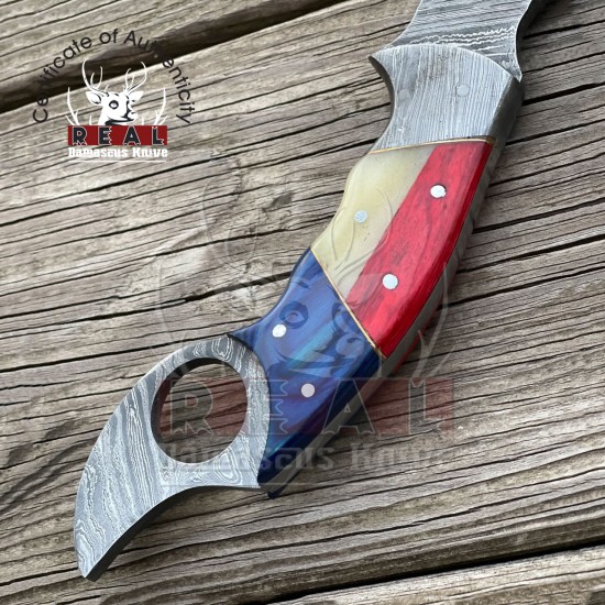 Unique Full Tang, Hand Forged Engraved Karambit Handmade Damascus Steel Knife