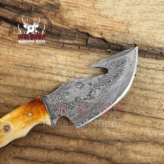 Custom Damascus Steel Pocket Knife - Handmade Fixed Blade Knife