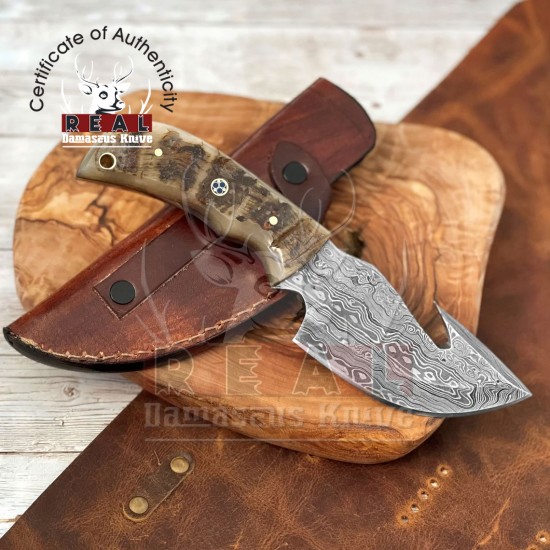 Custom Damascus Steel Pocket Knife - Handmade Fixed Blade Knife