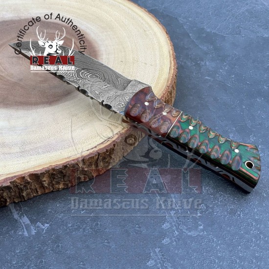 Personalized Damascus Steel Fixed Blade Knife, 8'' Wood Handle